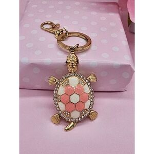 Gold Turtle Keychain with Pink and Cream Enamel